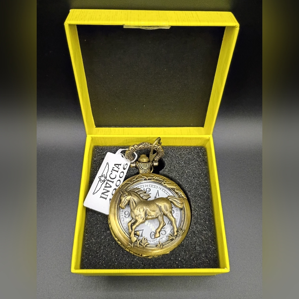 Invicta Gold Pocket Watch with Unicorn Design